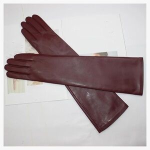 Genuine Leather Maroon Elbow Gloves